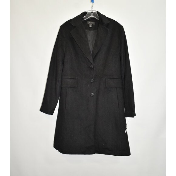 NEW $320 HALOGEN WOOL BLEND Notch Collar TAILORED TRENCH COAT WINTER BLACK - Picture 6 of 11